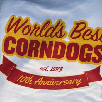 World's Best Corndogs - a white shirt with the words world's best corndogs on it - Food Trucks Near Me World's Best Corndogs - a white shirt with the words world's best corndogs on it - Food Trucks Near Me
