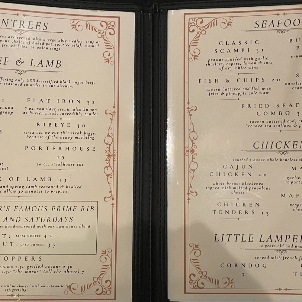 Ye Olde Lamplighter - Entrée menu (as of our 2025 visit) - Steakhouses Near Me - San Bernardino, California Ye Olde Lamplighter - Entrée menu (as of our 2025 visit) - Steakhouses Near Me - San Bernardino, California