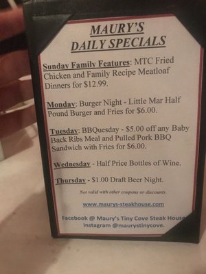 Menu photo 6 Maury's Tiny Cove Cincinnati, OH