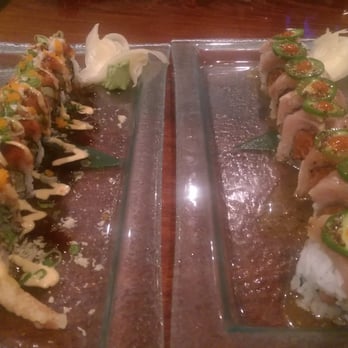 Oshima Sushi - One of the tempura rolls and a fresh roll. - Sushi Bars Near Me - Everett, Washington