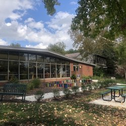 Beaver Area Memorial Library - Children's garden/outside seating facing River Road