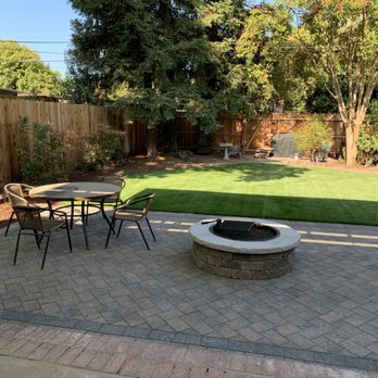 Santinis Custom Landscape Designs - Super happy with my new brick patio, gas firepit, and artificial grass - Landscape Architects or Designers Near Me - Manteca, California