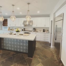 JP Cabinets & Millwork - white cabinets euro style with blue island
