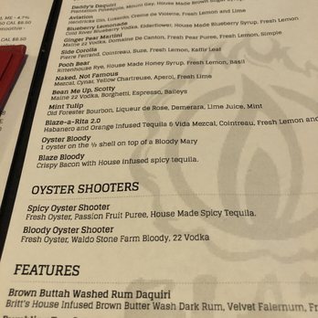 Blaze - Cocktail menu - Burgers Near Me - Bar Harbor, Maine