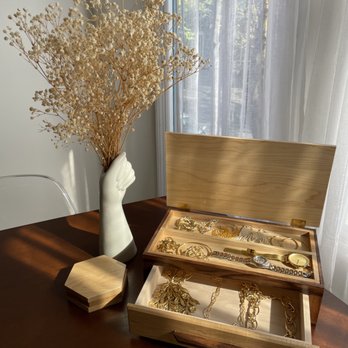 Birch & Bee Woodworking - Gorgeous jewelry demands a jewelry box of equal beauty. Our take features flip-top storage and a large drawer. - Furniture Repair Near Me - Albany, New York Birch & Bee Woodworking - Gorgeous jewelry demands a jewelry box of equal beauty. Our take features flip-top storage and a large drawer. - Furniture Repair Near Me - Albany, New York