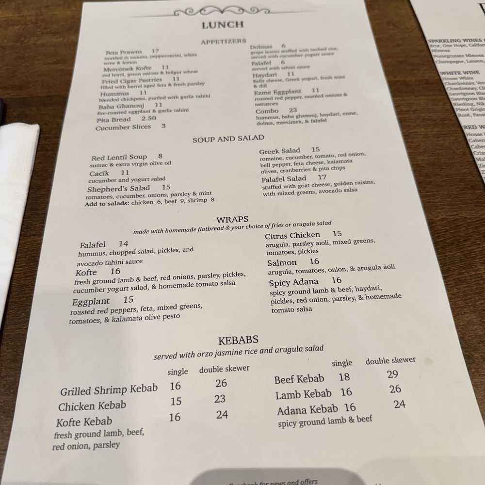 Bursa - Menu - Middle Eastern Near Me - San Francisco, California