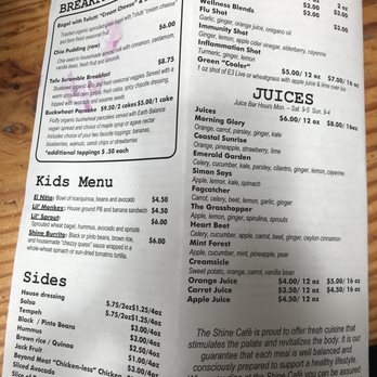 Shine Cafe - Menu (ignore the Dragon Fruit Bowl smear) - Vegan Near Me - Morro Bay, California Shine Cafe - Menu (ignore the Dragon Fruit Bowl smear) - Vegan Near Me - Morro Bay, California