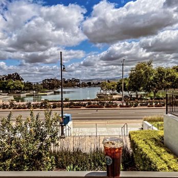 The Lost Bean - My large iced coffee with a great view of the lake - Coffee & Tea Near Me - Irvine, California