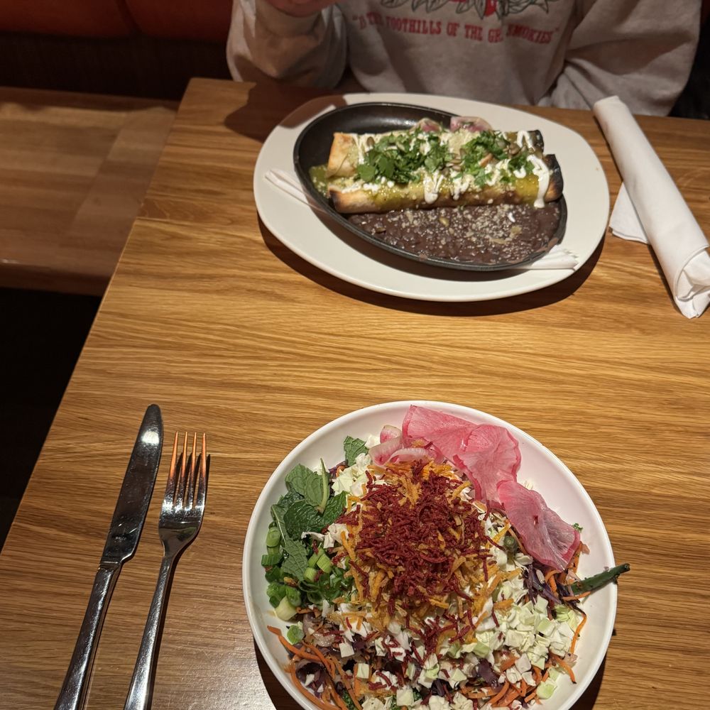 Buddha bowl and vegetarian enchiladas