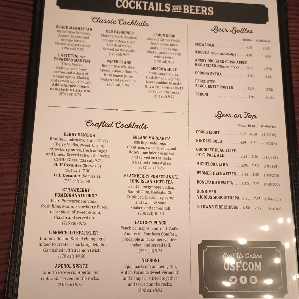 The Old Spaghetti Factory - Cocktail menu - Italian Near Me - Eugene, Oregon The Old Spaghetti Factory - Cocktail menu - Italian Near Me - Eugene, Oregon