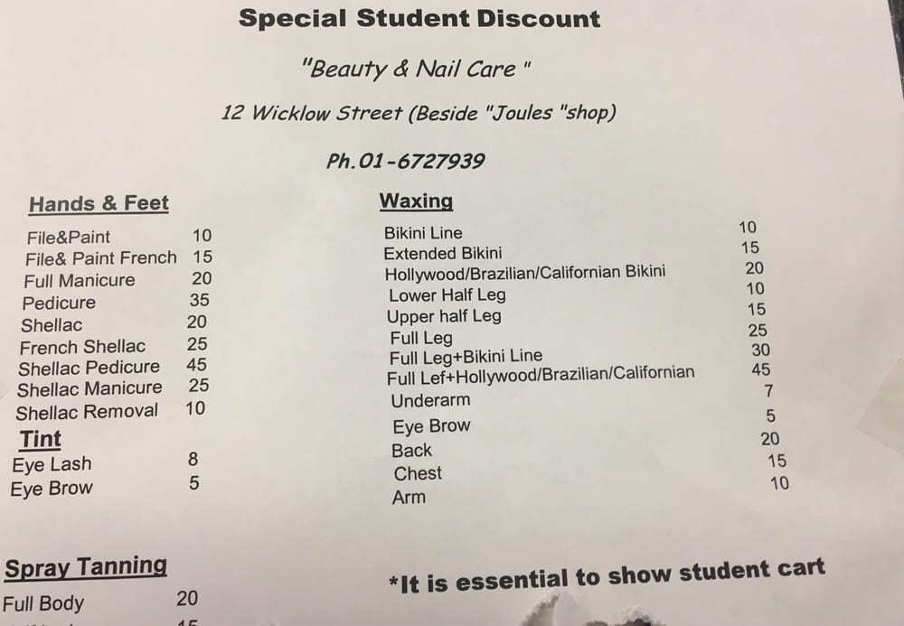 BEAUTY AND NAIL CARE Updated June 2024 12 Wicklow Street, Dublin