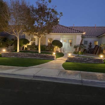 Rivcor Landscape - the front of a home at night - Landscaping Near Me - Las Vegas, Nevada Rivcor Landscape - the front of a home at night - Landscaping Near Me - Las Vegas, Nevada