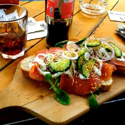 Smoked salmon/cucumber/cress/wasabi sandwich
