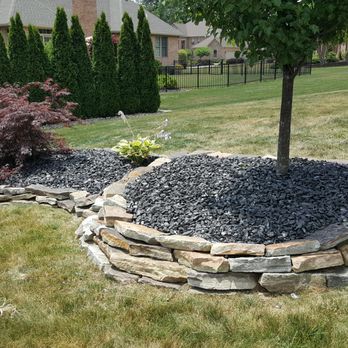 Valleyscapes Property Maintenance - a tree planted in a bed of rocks - Property Management Near Me - Youngstown, Ohio