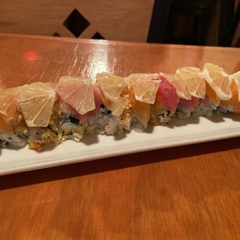 Sushi Time - I think this one was called Twice Good- cream cheese, crab mix & shrimp tempura inside. On top was salmon, tuna and lemon. - Sushi Bars Near Me - Tempe, Arizona Sushi Time - I think this one was called Twice Good- cream cheese, crab mix & shrimp tempura inside. On top was salmon, tuna and lemon. - Sushi Bars Near Me - Tempe, Arizona