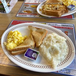 Two eggs breakfast with grist and scrambled eggs