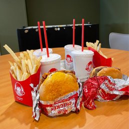 a variety of fast food items on a table