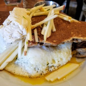 Humble Bee - Pancake stuffed with eggs and bacon, topped with apples. - Breakfast & Brunch Near Me - Northridge, California Humble Bee - Pancake stuffed with eggs and bacon, topped with apples. - Breakfast & Brunch Near Me - Northridge, California