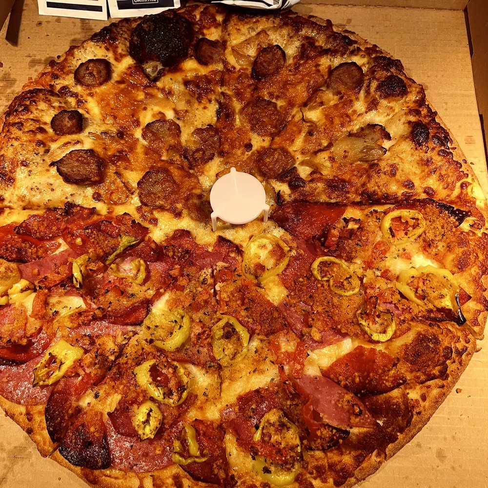 Glass Nickel Pizza Co. Madison East - Half Boaris Karloff and half Tailgator - Pizza Near Me - Madison, Wisconsin Glass Nickel Pizza Co. Madison East - Half Boaris Karloff and half Tailgator - Pizza Near Me - Madison, Wisconsin