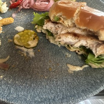 Stiltsville Fish Bar - fish sandwich didn't  taste good/right. I had 3bites, left this behind.Sad,they usually have the best fish ! - Seafood Near Me - Miami Beach, Florida