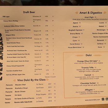 Ever Andalo - Drink/Dessert Menu - Italian Near Me - Charlotte, North Carolina