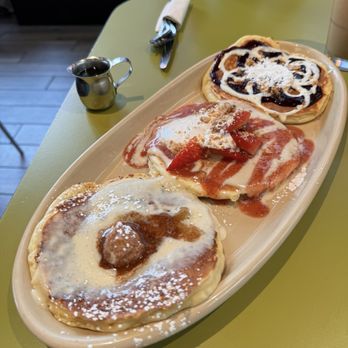 Snooze, an A.M. Eatery - Pancake flight: pineapple upside down, blueberry danish, strawberry shortcake - Breakfast & Brunch Near Me - Alpharetta, Georgia Snooze, an A.M. Eatery - Pancake flight: pineapple upside down, blueberry danish, strawberry shortcake - Breakfast & Brunch Near Me - Alpharetta, Georgia