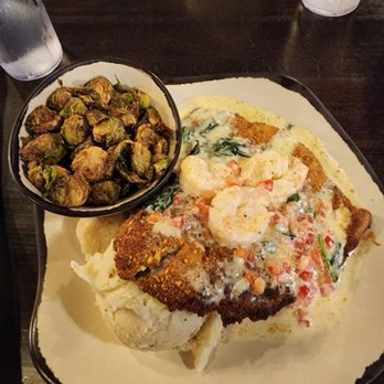 Native Brews Tap & Grill - Pranut crusted local trout with garlic mashed potatoes and fried brussel sprouts - Breweries Near Me - Cherokee, North Carolina Native Brews Tap & Grill - Pranut crusted local trout with garlic mashed potatoes and fried brussel sprouts - Breweries Near Me - Cherokee, North Carolina