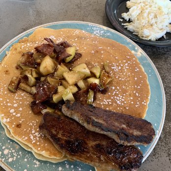 Blue Moon Cafe - Bacon & Apple pancakes with turkey sausage and egg whites - Breakfast & Brunch Near Me - Baltimore, Maryland