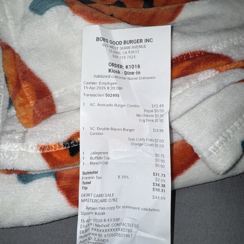 Receipt showing my charges. Receipt showing my charges.