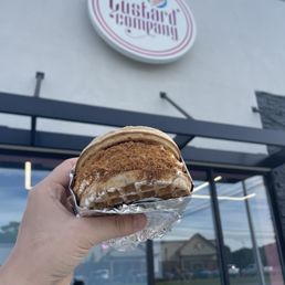 a hand holding a sandwich