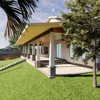Orohaus Design - Rear patio cover in Brea with motorized shades and outdoor sitting area with patio lights. - Architects Near Me - Long Beach, California