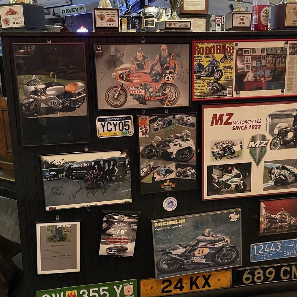 Anchor Bar - One of the many walls of motorcycle paraphernalia - Chicken Wings Near Me - Buffalo, New York
