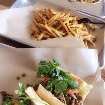 Nguyen's Kitchen - Pork sandwich, garlic fries and chicken garlic pasta! Delish!! - Vietnamese Near Me - Orange, California