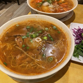 Tú Lan - Front: 13. Beef Spicy Vermicelli Soup Back: 14. Crab Cake / Shrimp Tomato Vermicelli Soup - Vietnamese Near Me - San Francisco, California