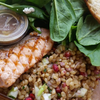 Tender Greens - Special of the day: Grilled Scottish Salmon w/wheatberry pomegranate, shallot and a goat cheese salad...Mmm! - New American Near Me - Pasadena, California Tender Greens - Special of the day: Grilled Scottish Salmon w/wheatberry pomegranate, shallot and a goat cheese salad...Mmm! - New American Near Me - Pasadena, California