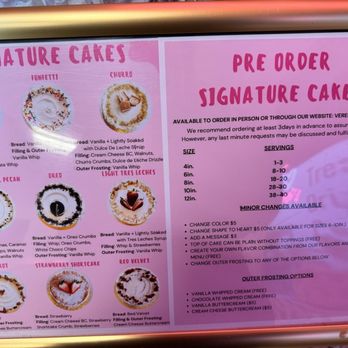 Vere’s Cakery - Cake menu - Desserts Near Me - South Gate, California