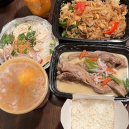 Pho Tom yum Drunken noodle Panang curry with pork spare ribs Pho Tom yum Drunken noodle Panang curry with pork spare ribs