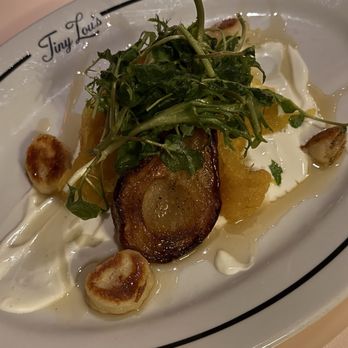 Tiny Lou's - Roasted Pear and Spaghetti Squash, chèvre, raw honey, gnocchi - French Near Me - Atlanta, Georgia