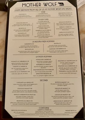 Menu photo 1 Mother Wolf Las Vegas, NV