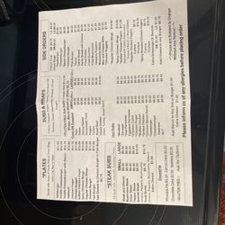 South Main Pizza - Menu back side