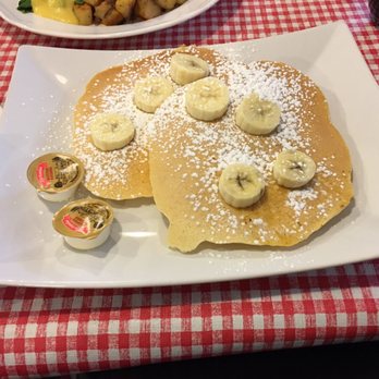 Scrambles Restaurant - Pancakes with bananas (really dense and not fluffy) - Breakfast & Brunch Near Me - Ajax, Ontario