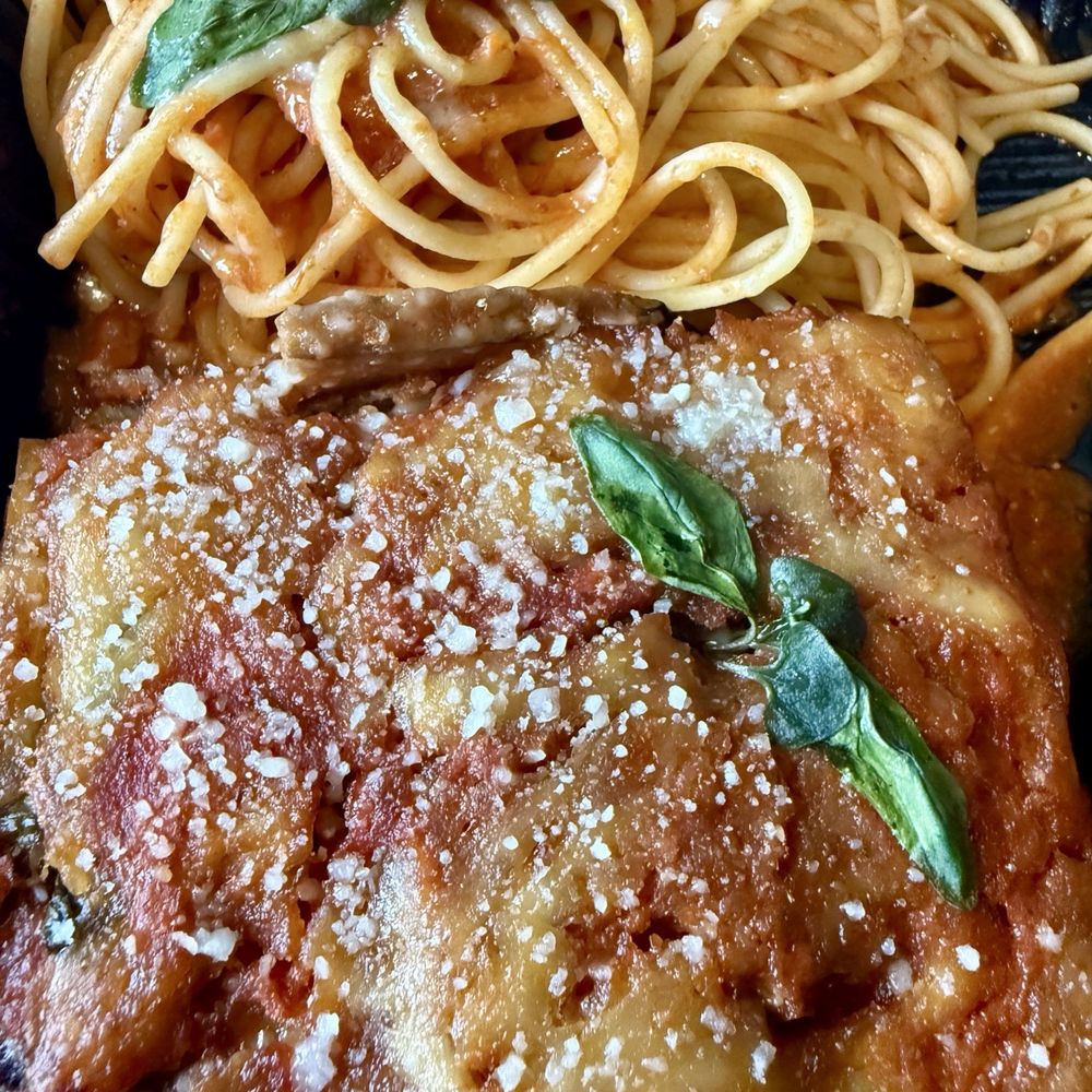The Italian Deli Co - Eggplant Parmigiana with spaghetti pomodoro - Italian Near Me - Pasadena, California The Italian Deli Co - Eggplant Parmigiana with spaghetti pomodoro - Italian Near Me - Pasadena, California