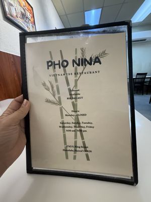 Menu photo 2 Pho Nina Honolulu, HI