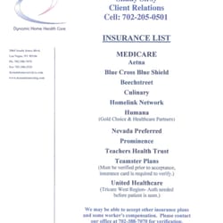 Dynamic Home Health Care - Insurance List