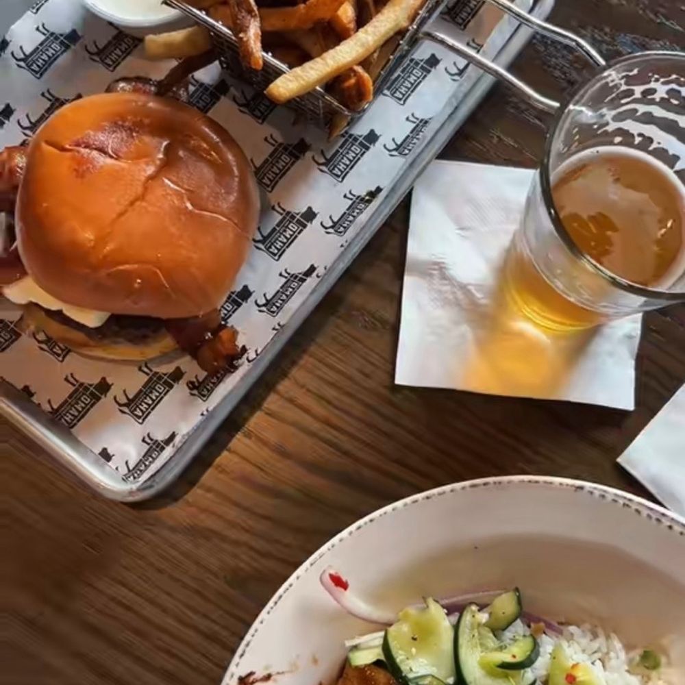 Jalepeno popper burger, Melvin beer, chicken teriyaki rice bowl