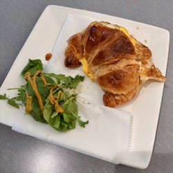 Breakfast croissant. Small greens with a good balsamic (mustard based?).