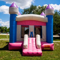 Affordable Party Rentals - Princess castle with basketball hoop inside