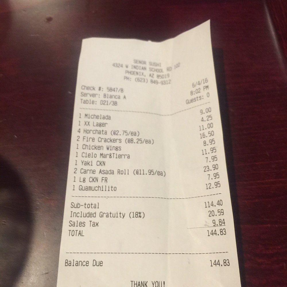 Senor Sushi - Horrible service. Food is good but over priced. I would stay away just because of bad service. Absolutely no customer service. - Japanese Near Me - Phoenix, Arizona Senor Sushi - Horrible service. Food is good but over priced. I would stay away just because of bad service. Absolutely no customer service. - Japanese Near Me - Phoenix, Arizona
