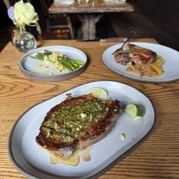 Asparagus, steak, pork