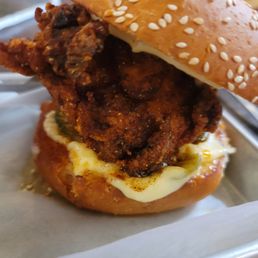 A huge nashville hot chicken sandwich A huge nashville hot chicken sandwich